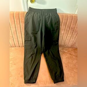 Black nylon pants. Very comfortable. Size S- old navy.